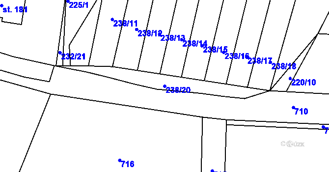 Parcela st. 238/20 v KÚ Křetín, Katastrální mapa