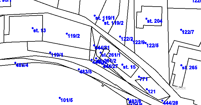 Parcela st. 261/1 v KÚ Křetín, Katastrální mapa