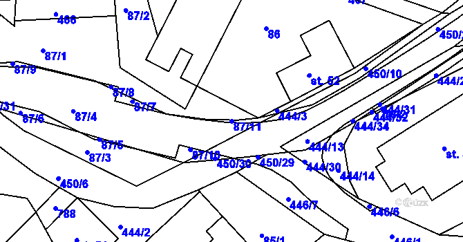 Parcela st. 87/11 v KÚ Křetín, Katastrální mapa