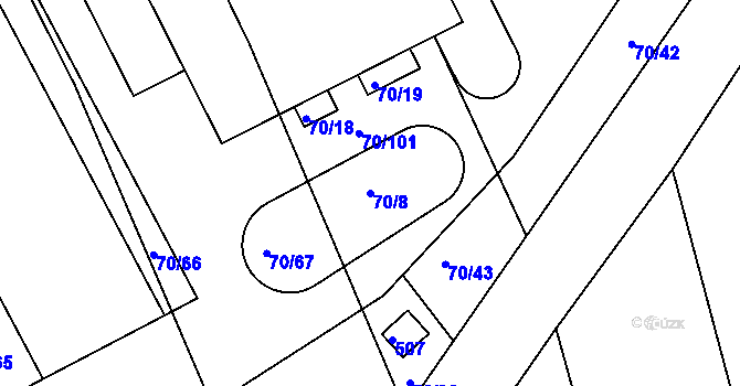 Parcela st. 70/8 v KÚ Křičeň, Katastrální mapa