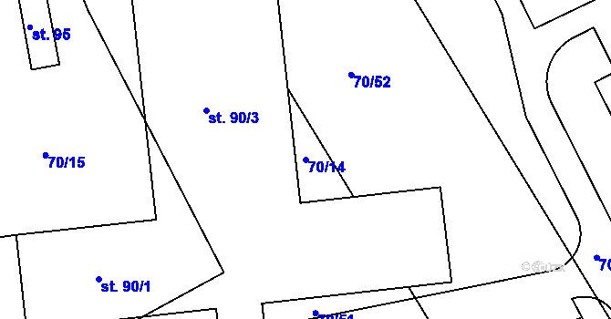 Parcela st. 70/14 v KÚ Křičeň, Katastrální mapa