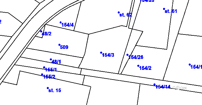 Parcela st. 154/3 v KÚ Křičeň, Katastrální mapa