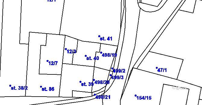 Parcela st. 498/19 v KÚ Křičeň, Katastrální mapa
