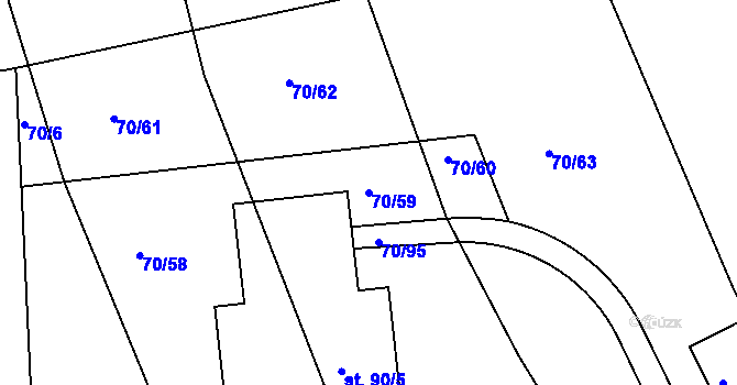 Parcela st. 70/59 v KÚ Křičeň, Katastrální mapa