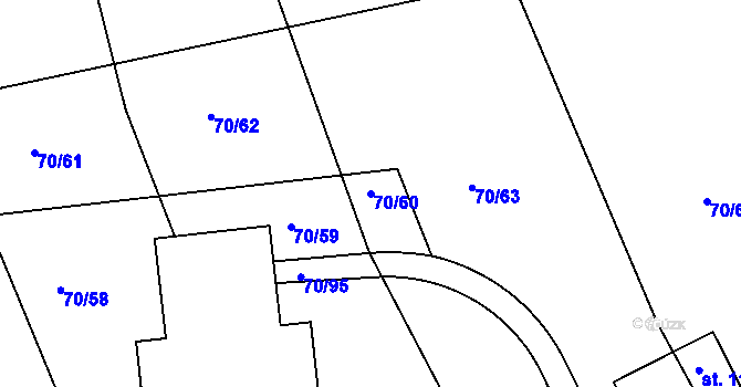 Parcela st. 70/60 v KÚ Křičeň, Katastrální mapa