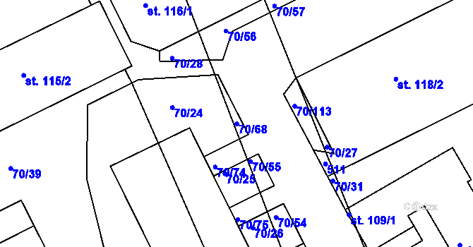 Parcela st. 70/68 v KÚ Křičeň, Katastrální mapa