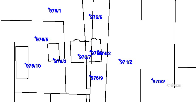 Parcela st. 974/2 v KÚ Křimice, Katastrální mapa