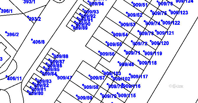 Parcela st. 909/56 v KÚ Křimice, Katastrální mapa