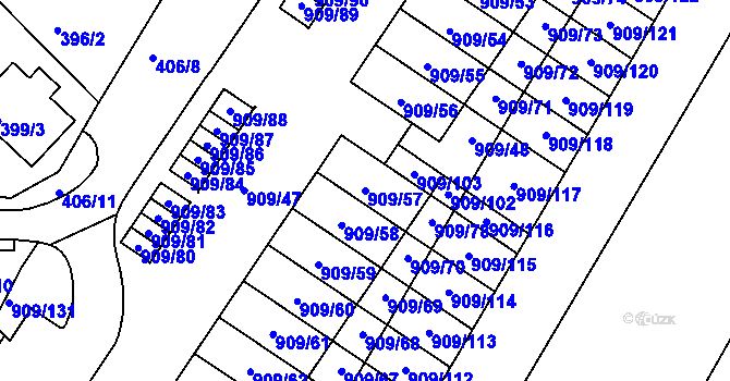 Parcela st. 909/57 v KÚ Křimice, Katastrální mapa