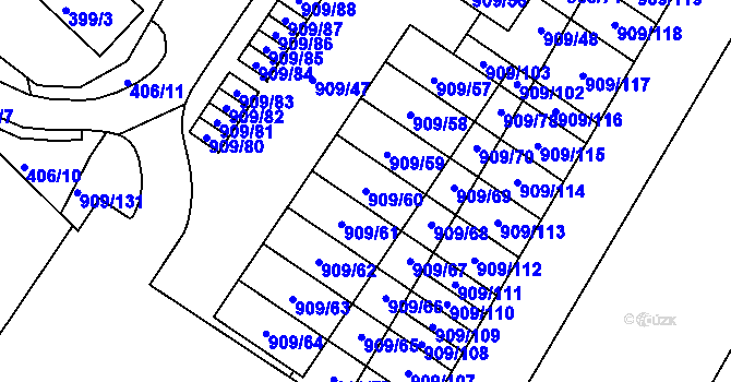 Parcela st. 909/60 v KÚ Křimice, Katastrální mapa