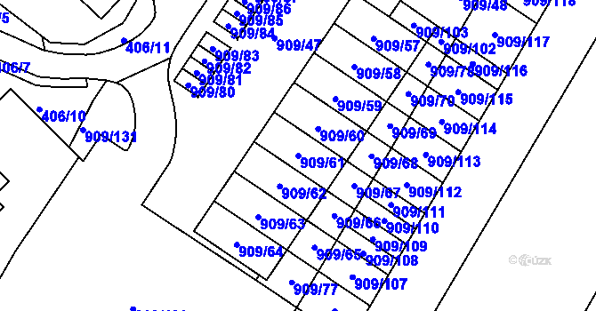 Parcela st. 909/61 v KÚ Křimice, Katastrální mapa