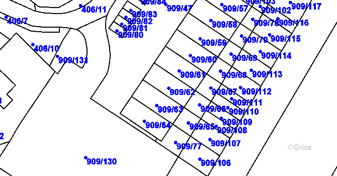 Parcela st. 909/62 v KÚ Křimice, Katastrální mapa
