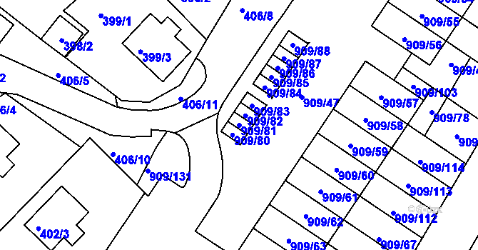Parcela st. 909/81 v KÚ Křimice, Katastrální mapa