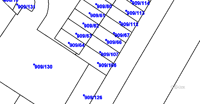 Parcela st. 909/107 v KÚ Křimice, Katastrální mapa