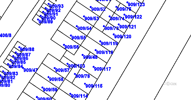Parcela st. 909/118 v KÚ Křimice, Katastrální mapa