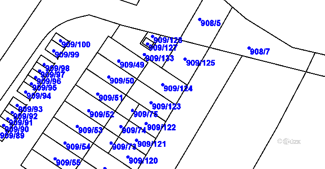 Parcela st. 909/124 v KÚ Křimice, Katastrální mapa