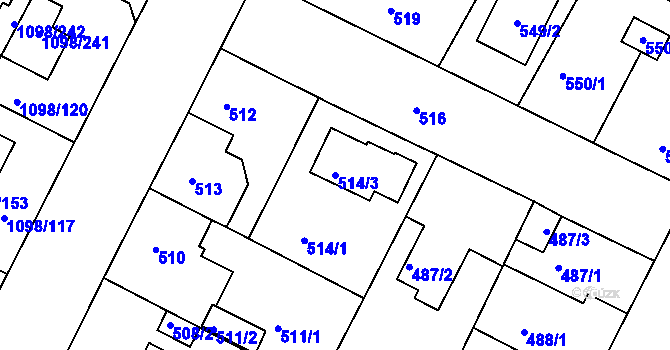 Parcela st. 514/3 v KÚ Křimice, Katastrální mapa