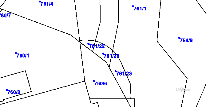 Parcela st. 761/25 v KÚ Křimice, Katastrální mapa