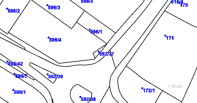 Parcela st. 592/37 v KÚ Křimice, Katastrální mapa