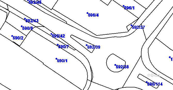 Parcela st. 592/39 v KÚ Křimice, Katastrální mapa