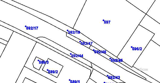 Parcela st. 592/47 v KÚ Křimice, Katastrální mapa