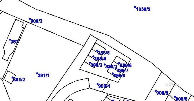Parcela st. 386/5 v KÚ Křimice, Katastrální mapa