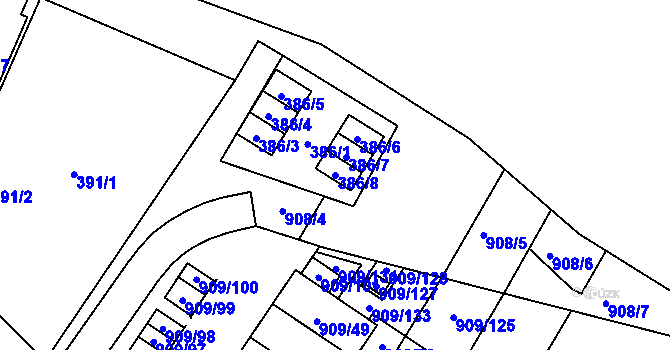 Parcela st. 386/8 v KÚ Křimice, Katastrální mapa
