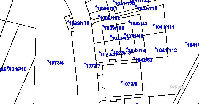Parcela st. 1073/12 v KÚ Křimice, Katastrální mapa