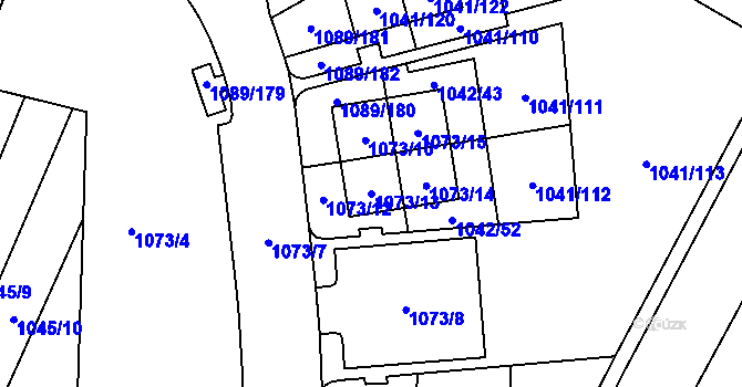 Parcela st. 1073/13 v KÚ Křimice, Katastrální mapa
