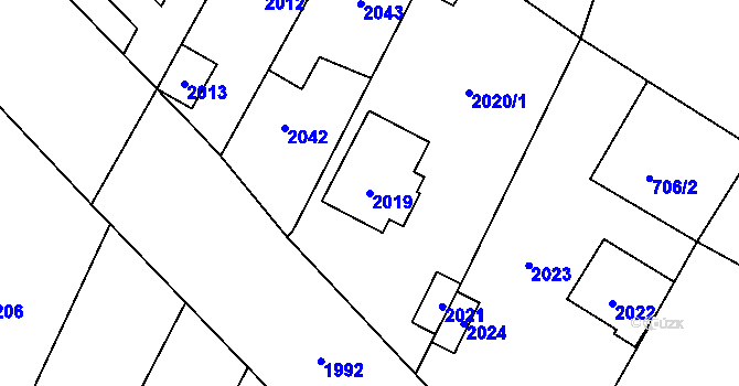 Parcela st. 2019 v KÚ Křimice, Katastrální mapa