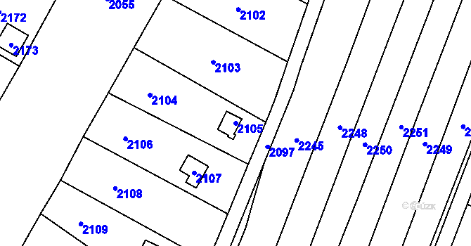 Parcela st. 2105 v KÚ Křimice, Katastrální mapa