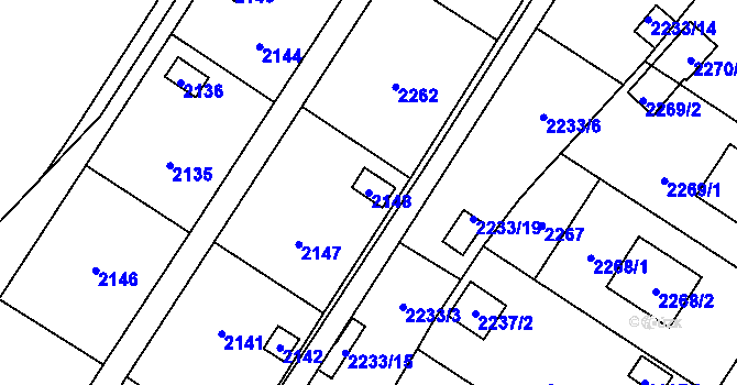 Parcela st. 2148 v KÚ Křimice, Katastrální mapa