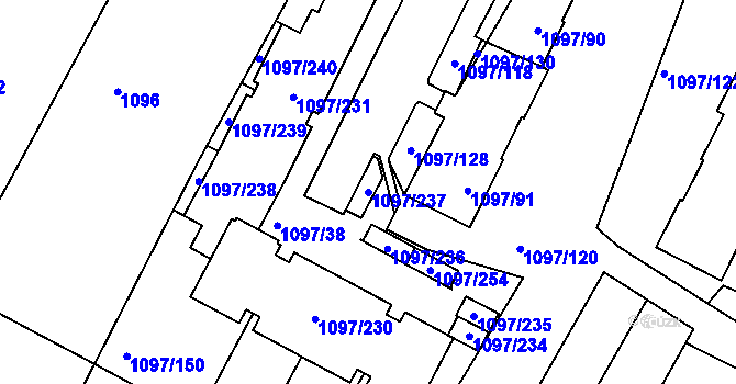 Parcela st. 1097/237 v KÚ Křimice, Katastrální mapa