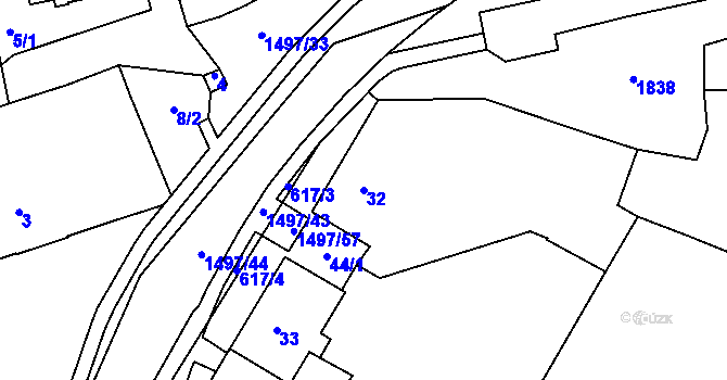 Parcela st. 32 v KÚ Křimice, Katastrální mapa