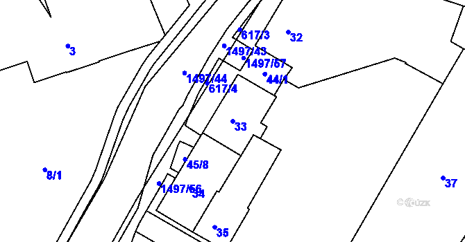 Parcela st. 33 v KÚ Křimice, Katastrální mapa