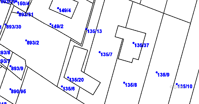 Parcela st. 135/7 v KÚ Křimice, Katastrální mapa