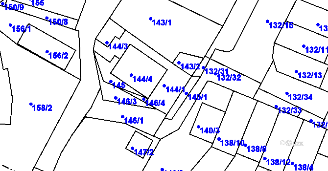 Parcela st. 144/1 v KÚ Křimice, Katastrální mapa