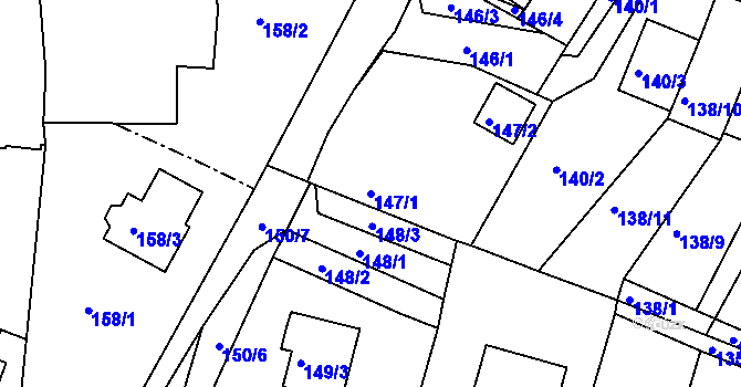 Parcela st. 147/1 v KÚ Křimice, Katastrální mapa
