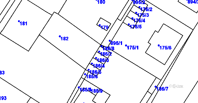 Parcela st. 186/2 v KÚ Křimice, Katastrální mapa