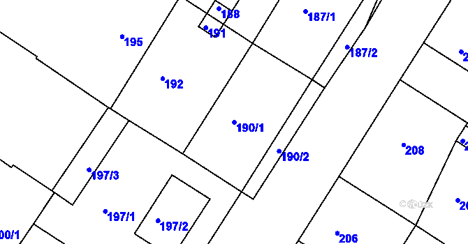 Parcela st. 190/1 v KÚ Křimice, Katastrální mapa