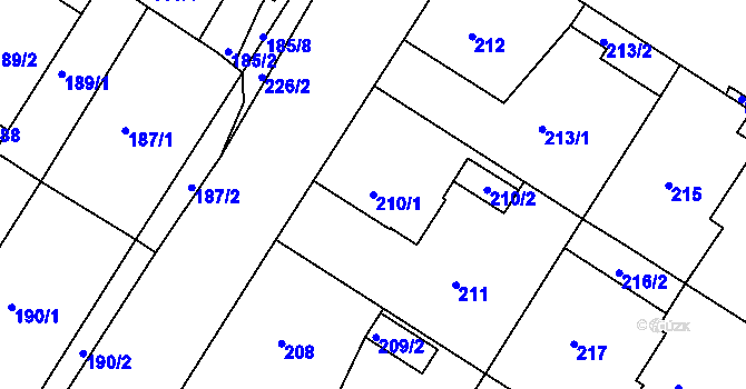 Parcela st. 210/1 v KÚ Křimice, Katastrální mapa