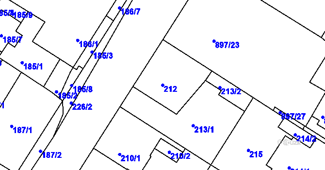 Parcela st. 212 v KÚ Křimice, Katastrální mapa