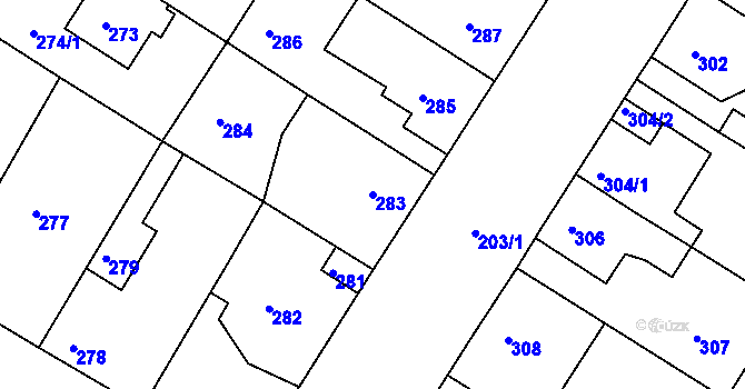 Parcela st. 283 v KÚ Křimice, Katastrální mapa
