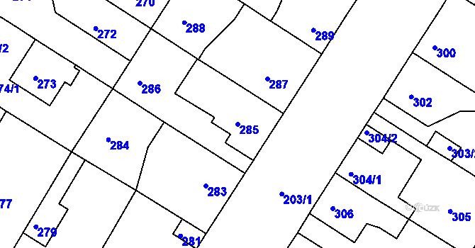 Parcela st. 285 v KÚ Křimice, Katastrální mapa