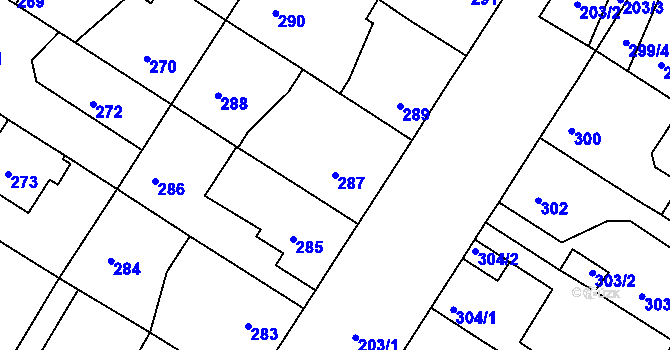 Parcela st. 287 v KÚ Křimice, Katastrální mapa