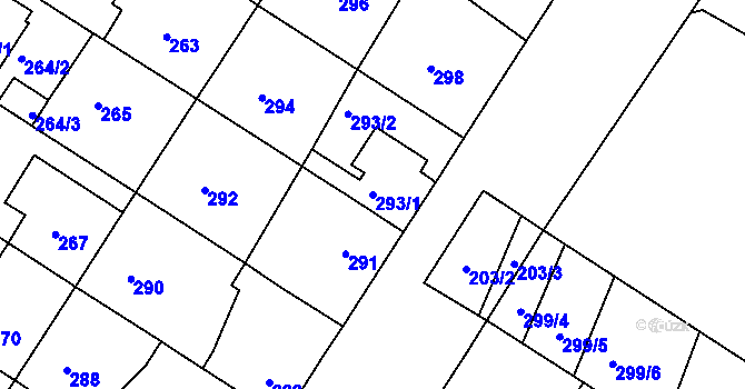 Parcela st. 293/1 v KÚ Křimice, Katastrální mapa