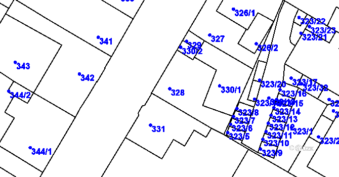 Parcela st. 328 v KÚ Křimice, Katastrální mapa