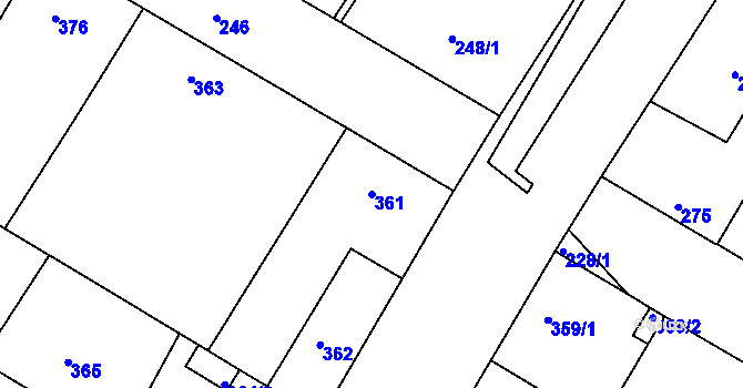 Parcela st. 361 v KÚ Křimice, Katastrální mapa