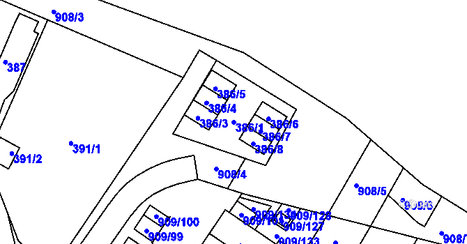 Parcela st. 386/1 v KÚ Křimice, Katastrální mapa