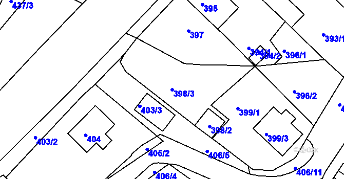 Parcela st. 398/3 v KÚ Křimice, Katastrální mapa